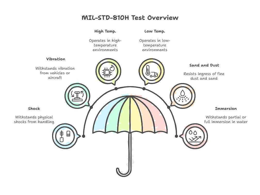 Infographic illustrating various MIL-STD-810H tests