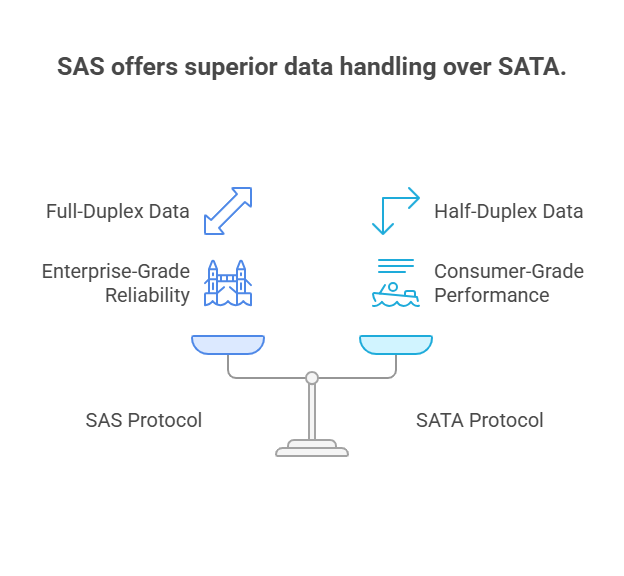 Infographic comparing the technical features of SAS vs SATA interfaces