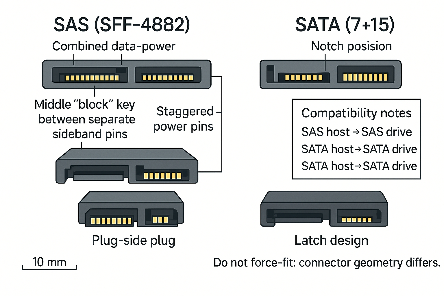 SAS vs SATA connector comparison