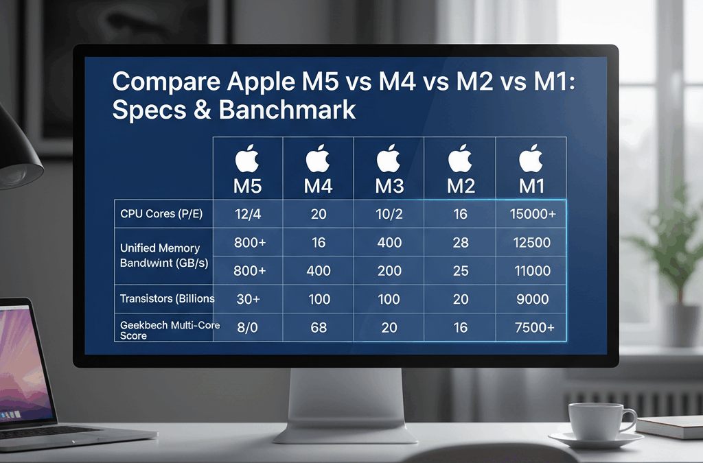 Compare Apple M5 vs M4 vs M3 vs M2 vs M1 Specs & Benchmark