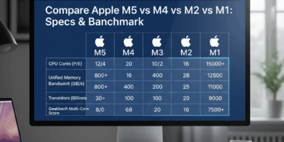 Compare Apple M5 vs M4 vs M3 vs M2 vs M1 Specs & Benchmark