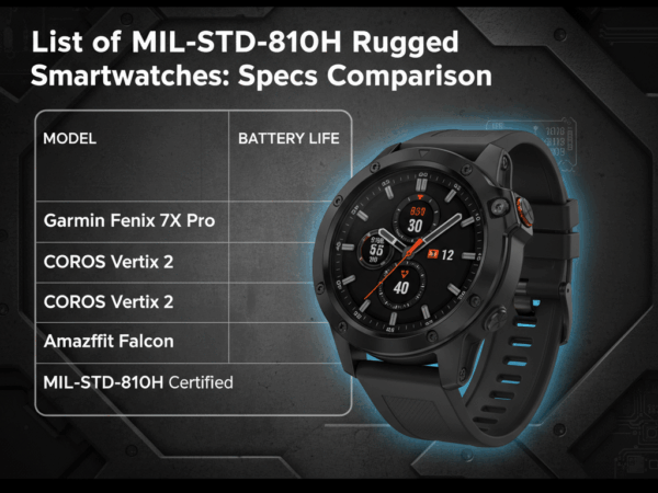 List of MIL-STD-810H Rugged Smartwatches Specs Comparison