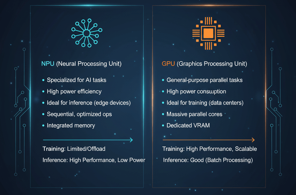 NPU vs. GPU AI Hardware Guide – Training, Inference & Performance Explained