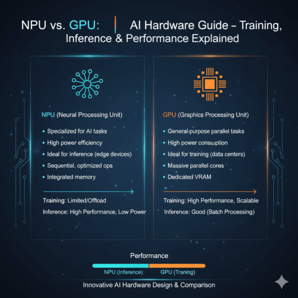 NPU vs. GPU AI Hardware Guide – Training, Inference & Performance Explained