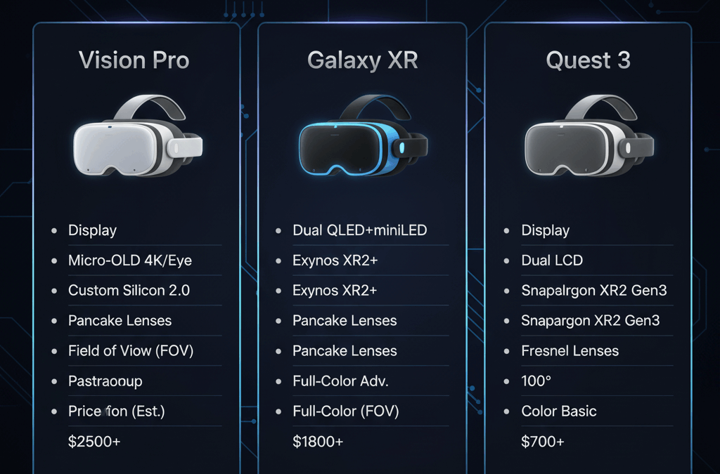 Vision Pro vs Galaxy XR vs Quest 3 2025 XR Specs Comparison