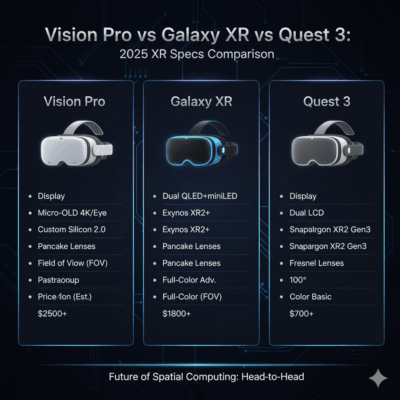 Vision Pro vs Galaxy XR vs Quest 3 2025 XR Specs Comparison