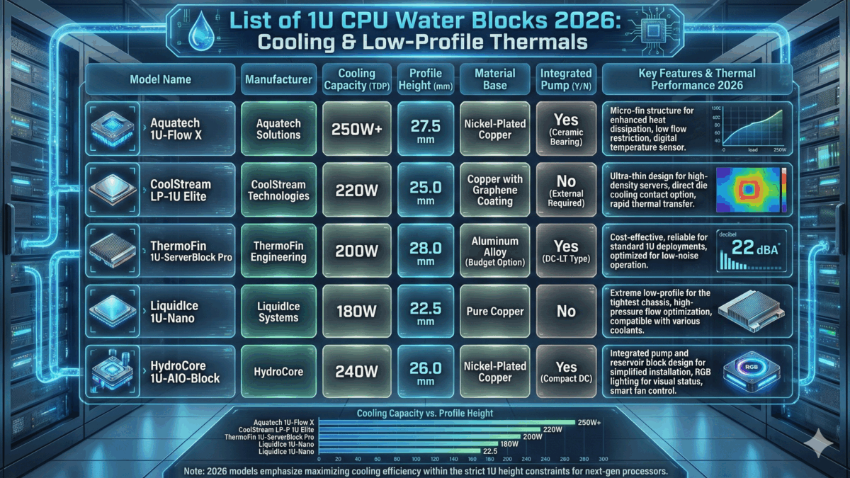 List of 1U CPU Water Blocks 2026 Cooling & Low-Profile Thermals