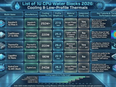 List of 1U CPU Water Blocks 2026 Cooling & Low-Profile Thermals