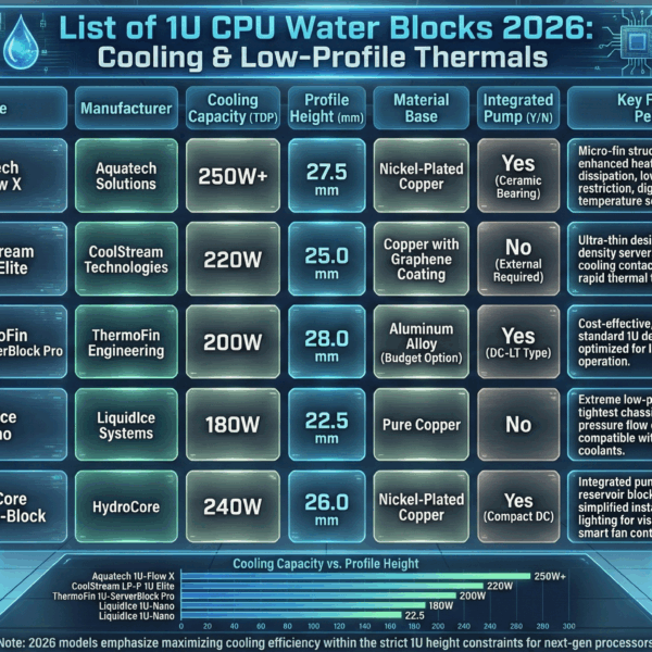 List of 1U CPU Water Blocks 2026 Cooling & Low-Profile Thermals