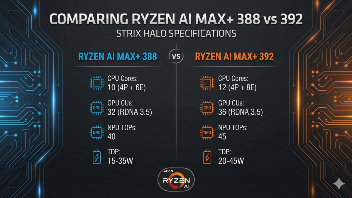 Comparing Ryzen AI Max+ 388 vs 392 Strix Halo Specifications
