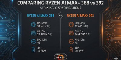 Comparing Ryzen AI Max+ 388 vs 392 Strix Halo Specifications