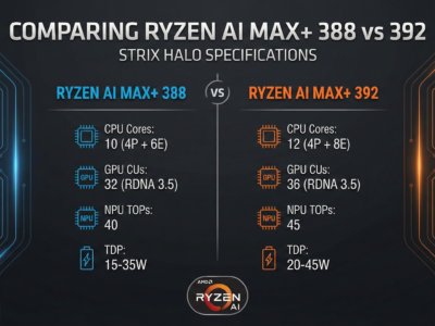Comparing Ryzen AI Max+ 388 vs 392 Strix Halo Specifications