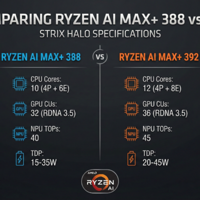 Comparing Ryzen AI Max+ 388 vs 392 Strix Halo Specifications