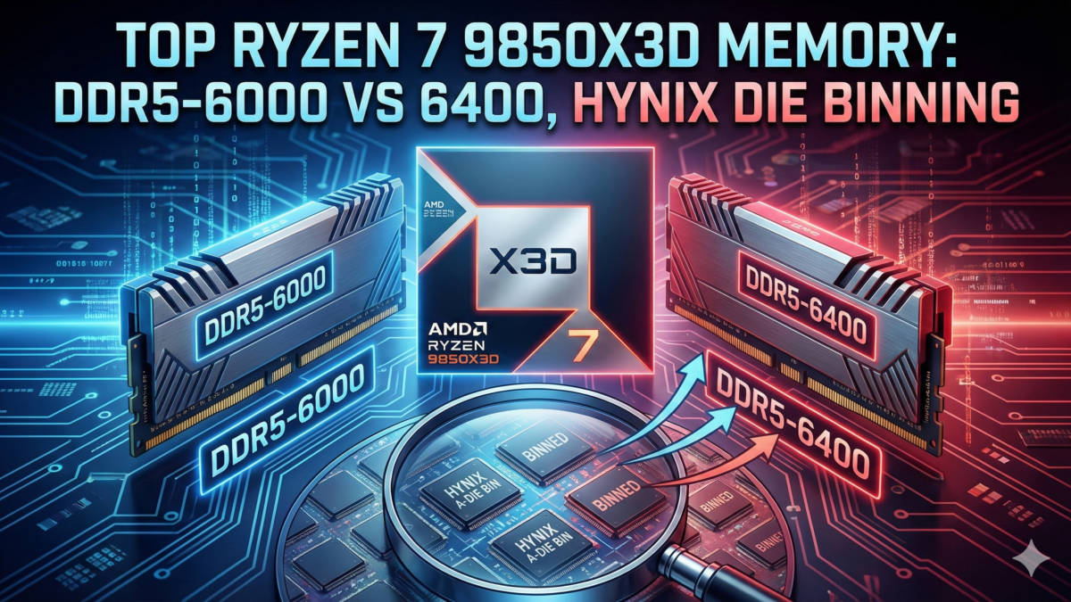 Top Ryzen 7 9850X3D Memory DDR5-6000 vs 6400, Hynix Die Binning