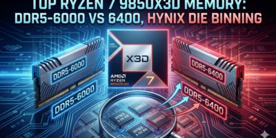 Top Ryzen 7 9850X3D Memory DDR5-6000 vs 6400, Hynix Die Binning