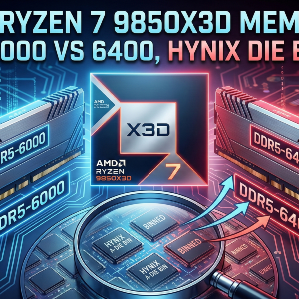 Top Ryzen 7 9850X3D Memory DDR5-6000 vs 6400, Hynix Die Binning