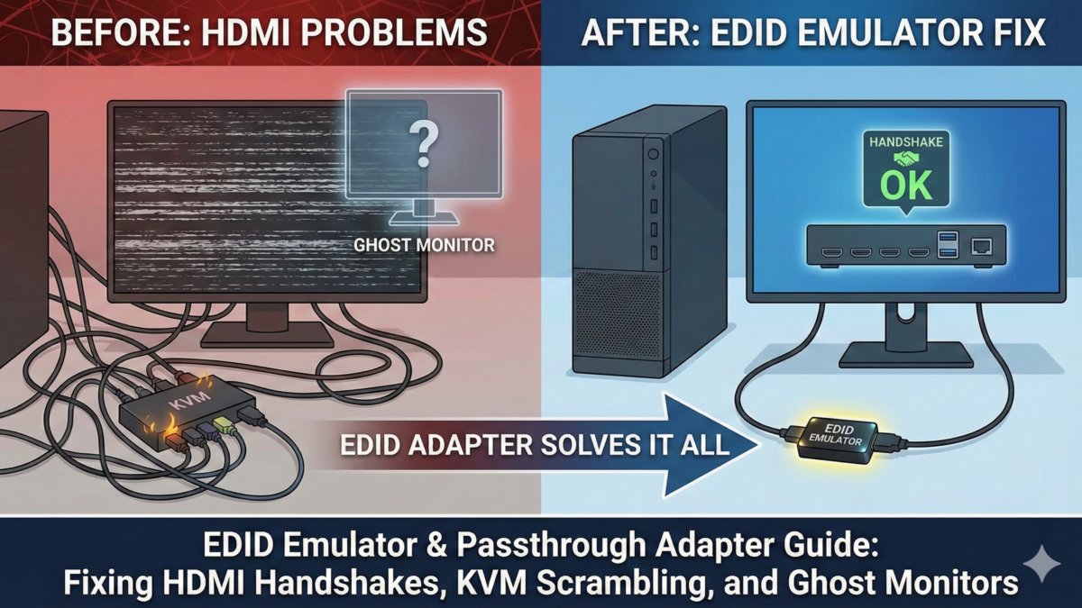 EDID Emulator & Passthrough Adapter Guide Fixing HDMI Handshakes, KVM Scrambling, and Ghost Monitors