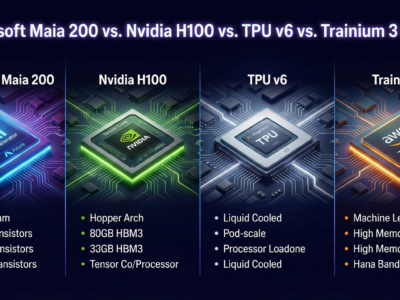 Microsoft Maia 200 vs. Nvidia H100 vs. TPU v6 vs. Trainium 3 Specs