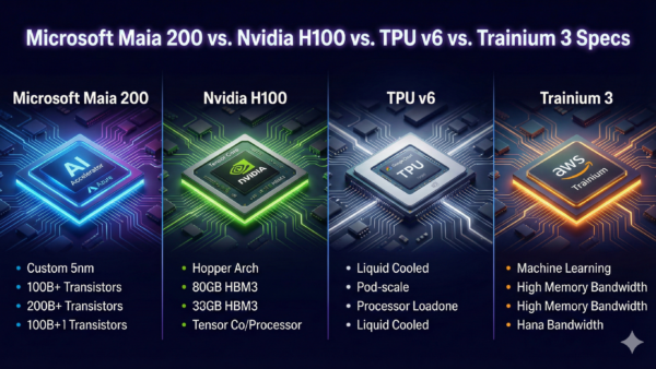 Microsoft Maia 200 vs. Nvidia H100 vs. TPU v6 vs. Trainium 3 Specs
