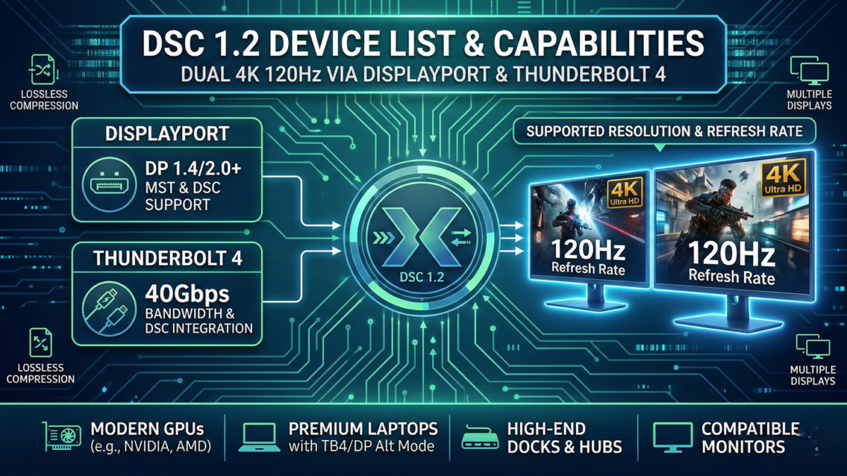 DSC 1.2 Device List Dual 4K 120Hz via DisplayPort & Thunderbolt 4