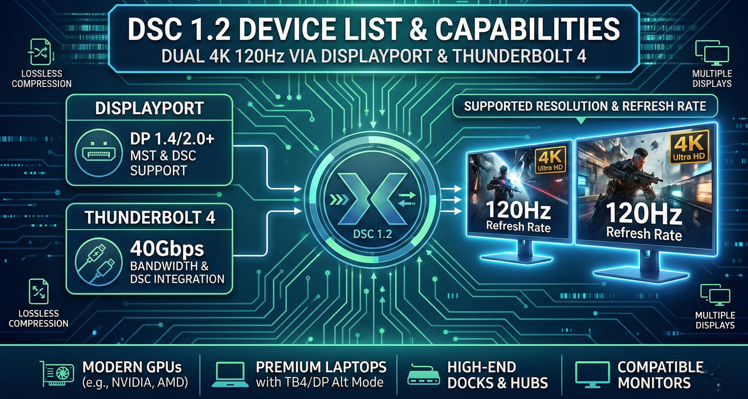 DSC 1.2 Device List Dual 4K 120Hz via DisplayPort & Thunderbolt 4