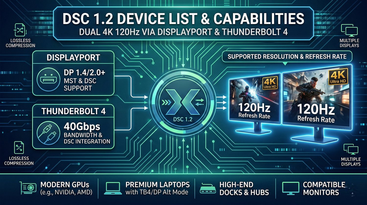 DSC 1.2 Device List Dual 4K 120Hz via DisplayPort & Thunderbolt 4